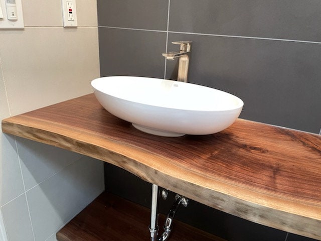 Live Edge Black Walnut Vanity with Bottom Shelf