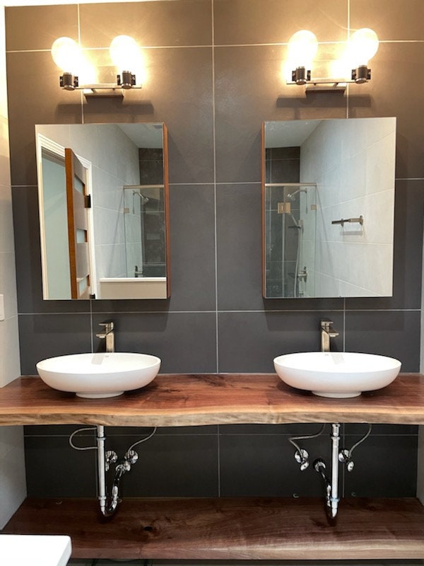 Live Edge Black Walnut Vanity with Bottom Shelf