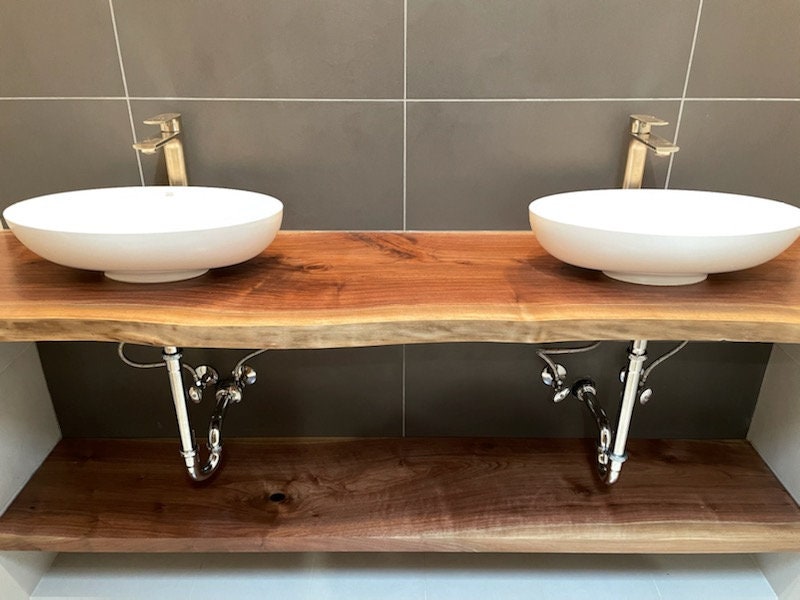 Live Edge Black Walnut Vanity with Bottom Shelf