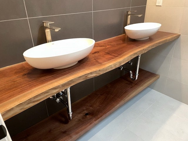 Live Edge Black Walnut Vanity with Bottom Shelf