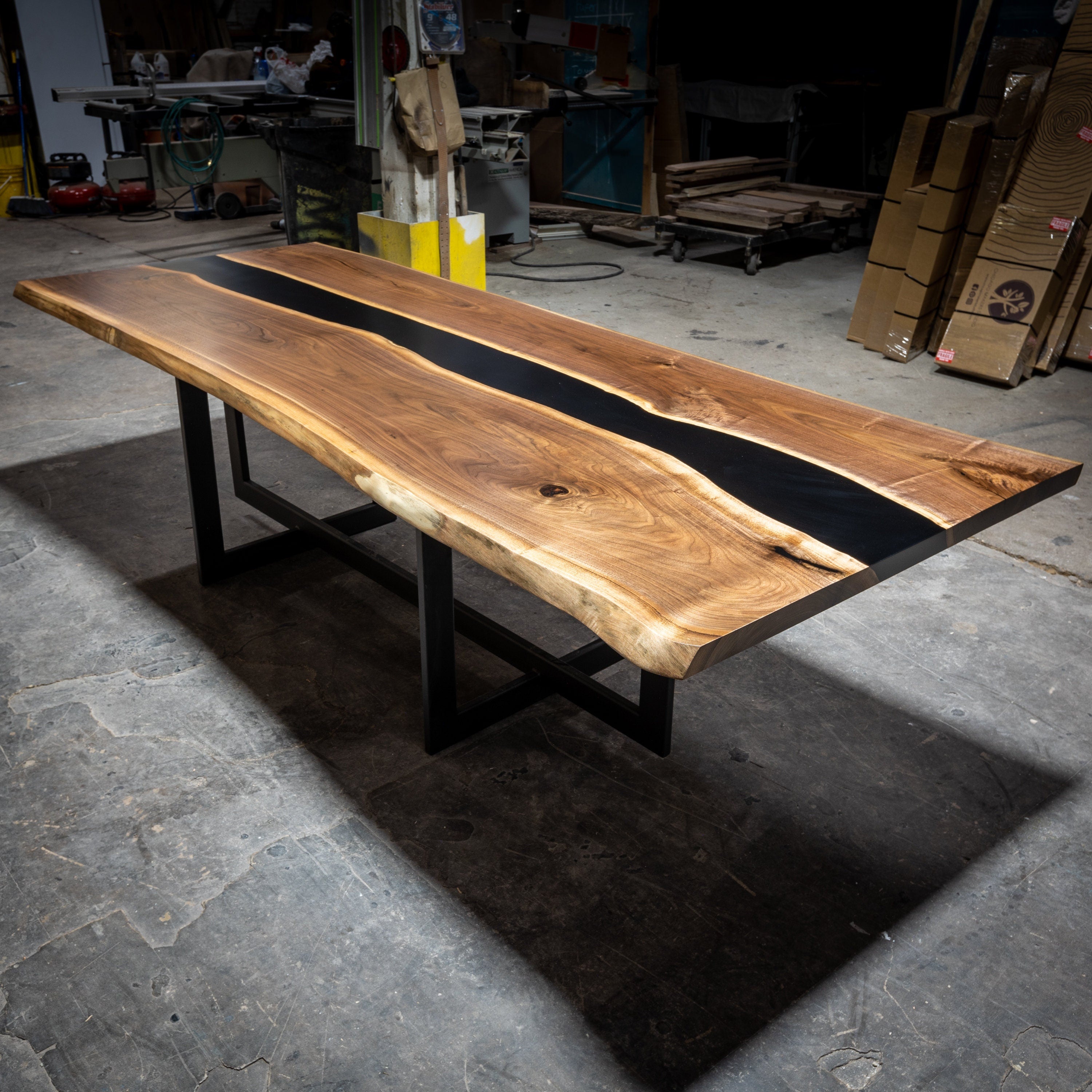 Black Walnut River Epoxy Resin Live Edge Kitchen Dining Table 3