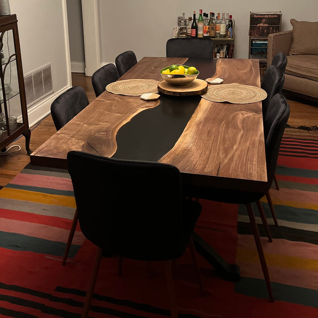 Black Walnut River Epoxy Resin Live Edge Kitchen Dining Table 1